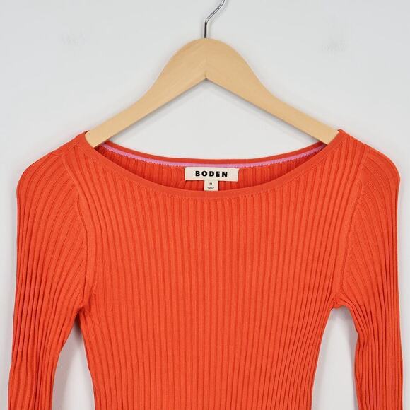 Boden Women's Ribbed Boatneck Long Sleeve T Shirt Vermillion Red Orange Size XS - Picture 3 of 6